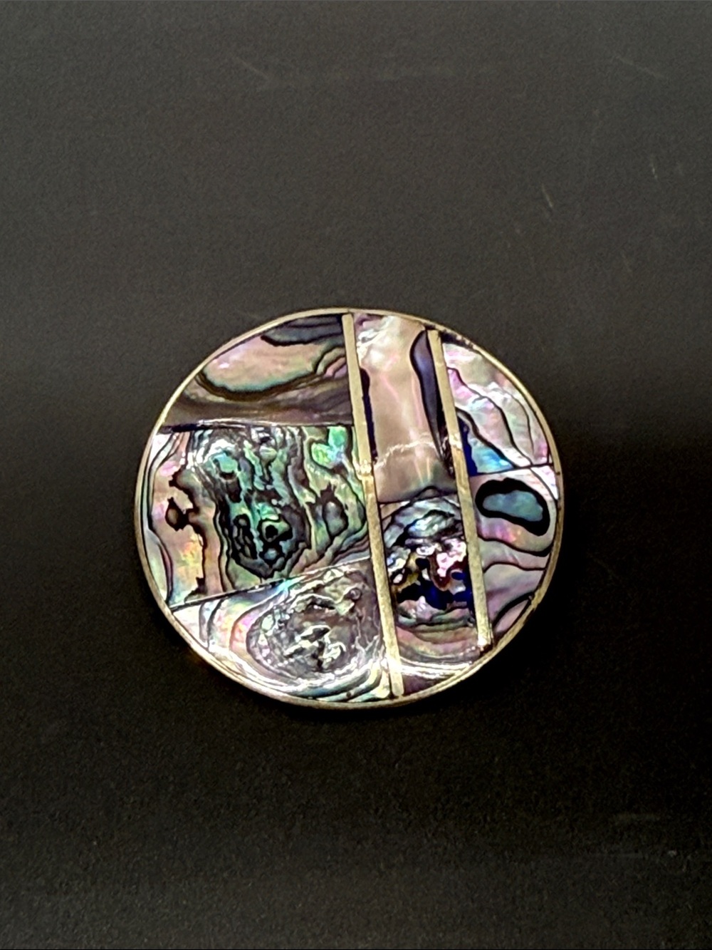Round Abalone Shell Inlay Brooch — Iridescent Multi-Color - Picture 1 of 2